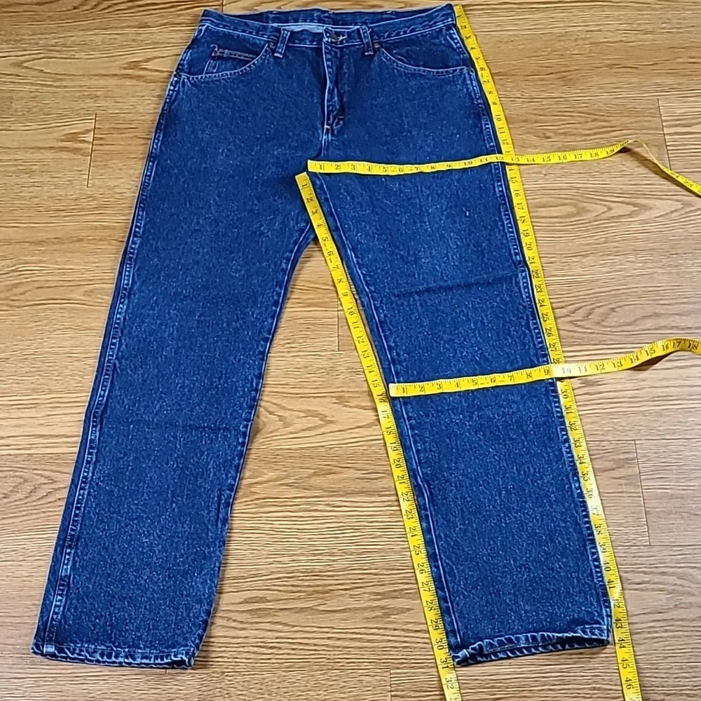 WRANGLER VINTAGE MENS STRAIGHT PREMIUM DISTRESSED LIKE NEW DENIM BLUE JEAN 34x31